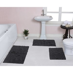 Bell Flower Collection Tufted Bath Rugs, Extra Soft and Absorbent, Non-Slip Bath Mats, Machine Washable Bath Mats, and Tub, 3 Piece Set, Gray - 1 of 4