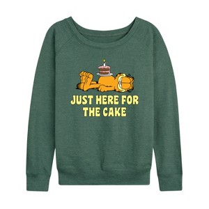 Women's - Garfield - Just Here For Cake Lightweight French Terry Wide Neck Long Sleeve Shirt - 1 of 4