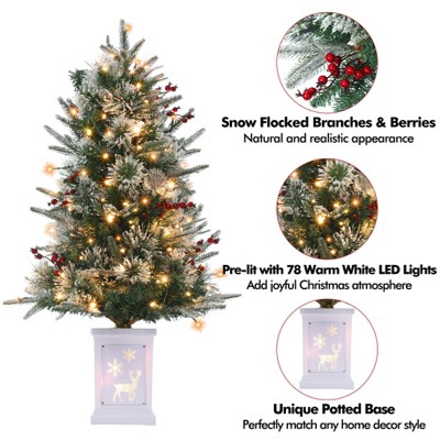 Artificial Christmas Tree With Warm White LED Lights- 3Ft Fiber Optic-Like Flocked Tree  for Home, Shops, Party and Holiday Christmas Decoration