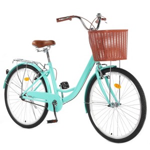24" & 26" Cruiser Bike Commuter Bike Beach Cruiser with Ergonomic Upright Design, with Basket & Adjustable Seat, Comfort Commuter Bicycle - 1 of 4