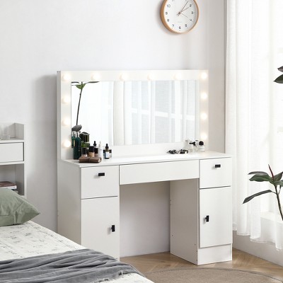 Vanity Table with Lighted Mirror, Desk 3 Drawers and Storage Cabinet,3 Color Lighting Modes Adjustable Brightness