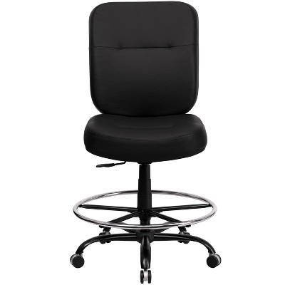 Black Leather High Back Adjustable Drafting Chair with Swivel