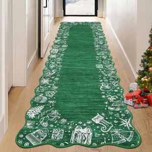 Christmas Area Rugs for Living Room Bedroom Scalloped Edge Xmas Festive Winter Decor Rug Soft Low Pile Non-Slip Rug - 1 of 4