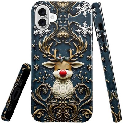 BONGEEK Case Compatible with iPhone 16,Scratch Resistant Hybrid 2-Layer Hard Shell Bright Phone Case,Christmas Snowflake Reindeer Lovely