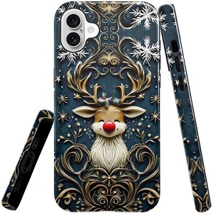 BONGEEK Case Compatible with iPhone 16,Scratch Resistant Hybrid 2-Layer Hard Shell Bright Phone Case,Christmas Snowflake Reindeer Lovely - 1 of 4