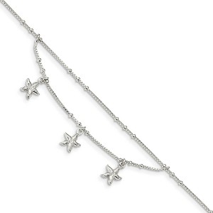 Black Bow Jewelry Sterling Silver Triple Starfish 0.8mm Box Chain Swag Anklet, 9-10 In - 1 of 3