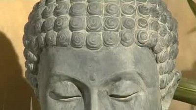 Gray Faux Stone Meditating Buddha Head Statue Sculpture 18 1/2" Tall
