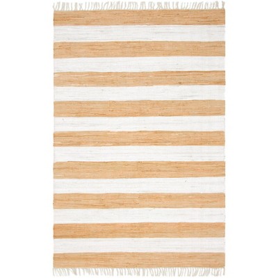 Handwoven Beige Braided Stripe Indoor Rug 6' x 9' - Earthy Easy Care