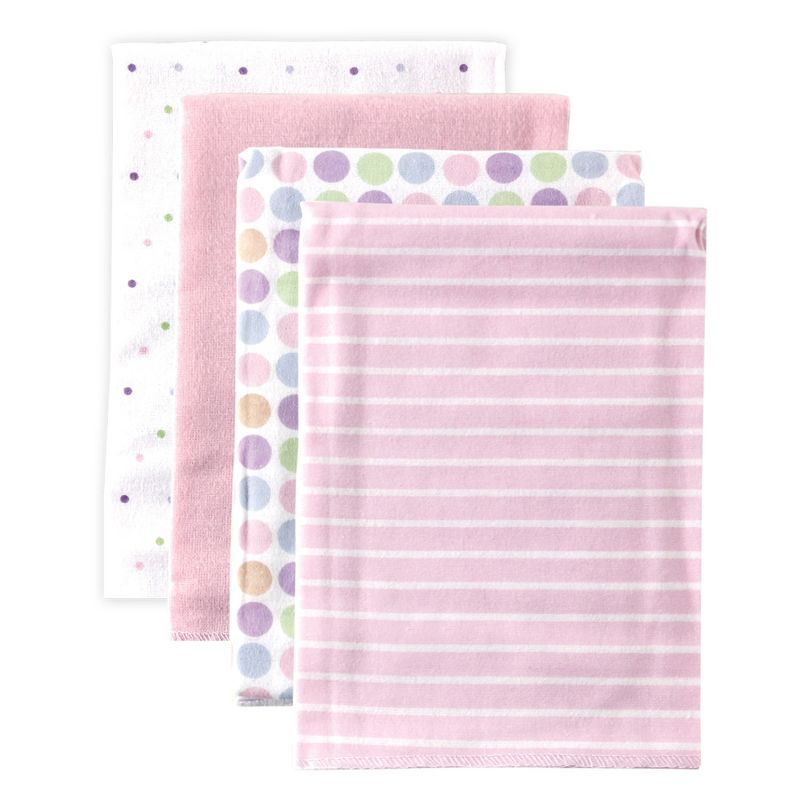 Luvable Friends Baby Girl Cotton Flannel Receiving Blankets, Pink Polka Dots 4-Pack, One Size, 1 of 3