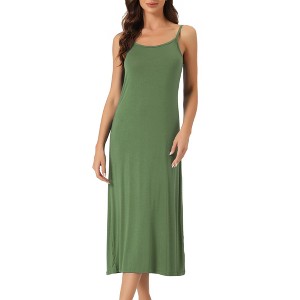 cheibear Women's Sleeveless Spaghetti Strap Midi Cami Tank Sleepdress - 1 of 4
