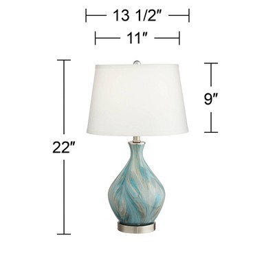 Blue and Gray Handcrafted Art Glass Table Lamp Set