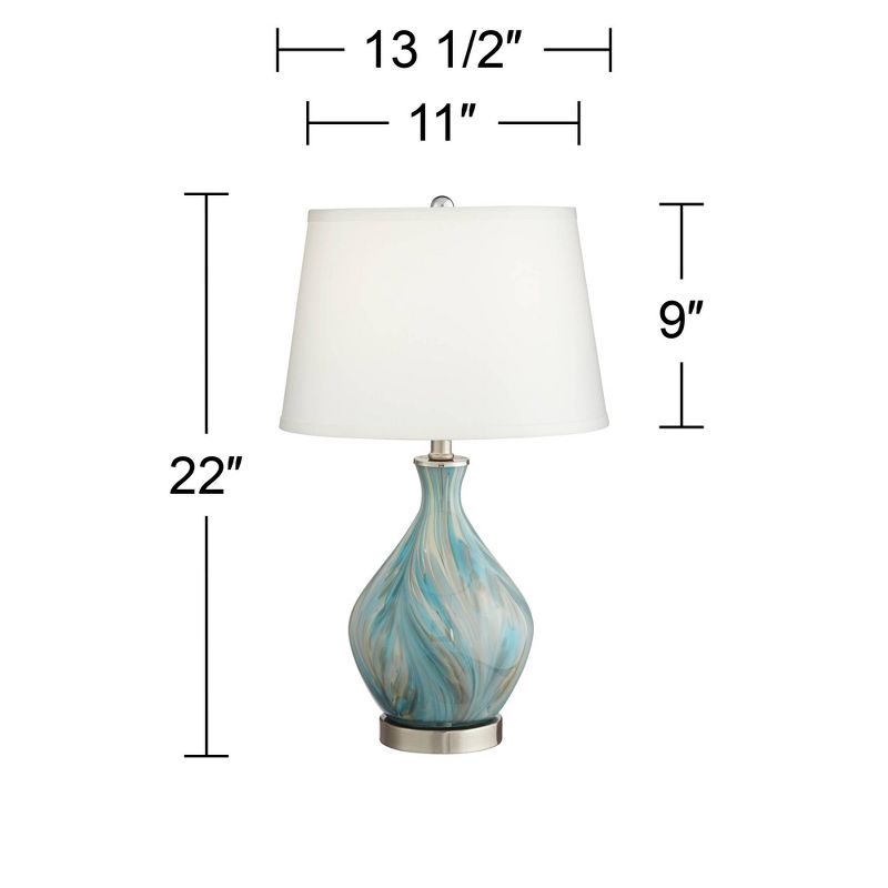 360 Lighting Cirrus Modern Accent Table Lamp 22" High Blue Gray Glazed Art Glass Off White Drum Shade for Bedroom Living Room Bedside Nightstand Kids, 4 of 10