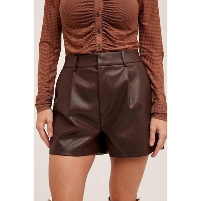 Women's Faux Leather Pleated Shorts - Hem & Thread