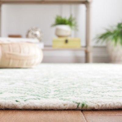 Ivory and Green Floral Hand-Tufted Wool Silk Rug, 8' x 10'