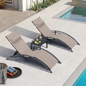 PURPLE LEAF Patio Chaise Lounge Set of 3 Outdoor Lounge Chair Beach Pool Sunbathing Lawn Lounger Recliner Chiar, Side Table Included - 1 of 4