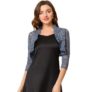 Allegra K Women's Elegant Ruffle Collar Sheer Floral Lace Crop Shrug - 1 of 4