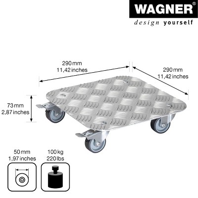 11.4" Silver Diamond-Plated Aluminum Plant Caddy with Locking Casters