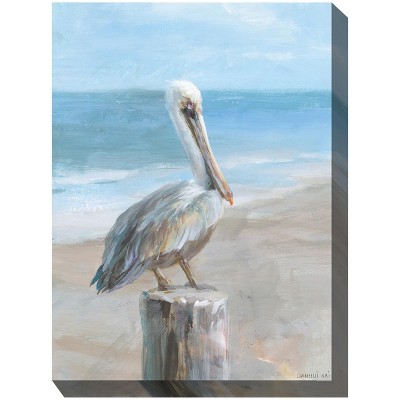 Cottage Garden West of The Wind Pelican Portrait Blue, White, Tan 40 x 30 Inch Waterproof Gallery Wrapped Canvas, Outdoor Garden, Yard, Patio All