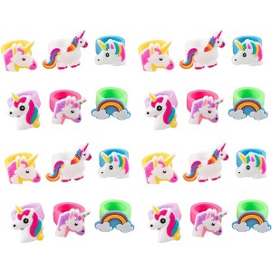 Juvale 24-Pack Rubber Rainbow Unicorn Toy Rings for Girls Birthday Party Favors Gifts - 1 of 4
