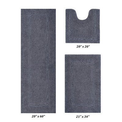 Lux Premium 100% Cotton  Ultra-Soft Tufted Solid Reversible 3 Piece Bath Rug Set, Water-Absorbent, Durable, Machine Washable Bathroom Rug