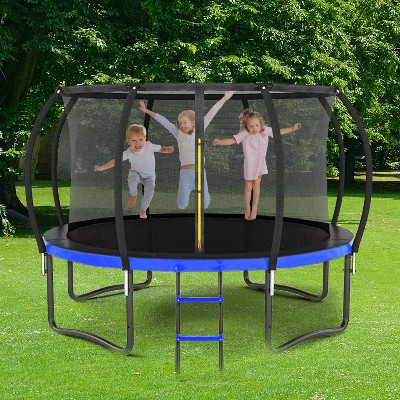 168.00"14FT Outdoor Big Trampoline With Inner Safety Enclosure Net, Ladder, PVC Spring Cover Padding, For Kids, Black&Blue Color