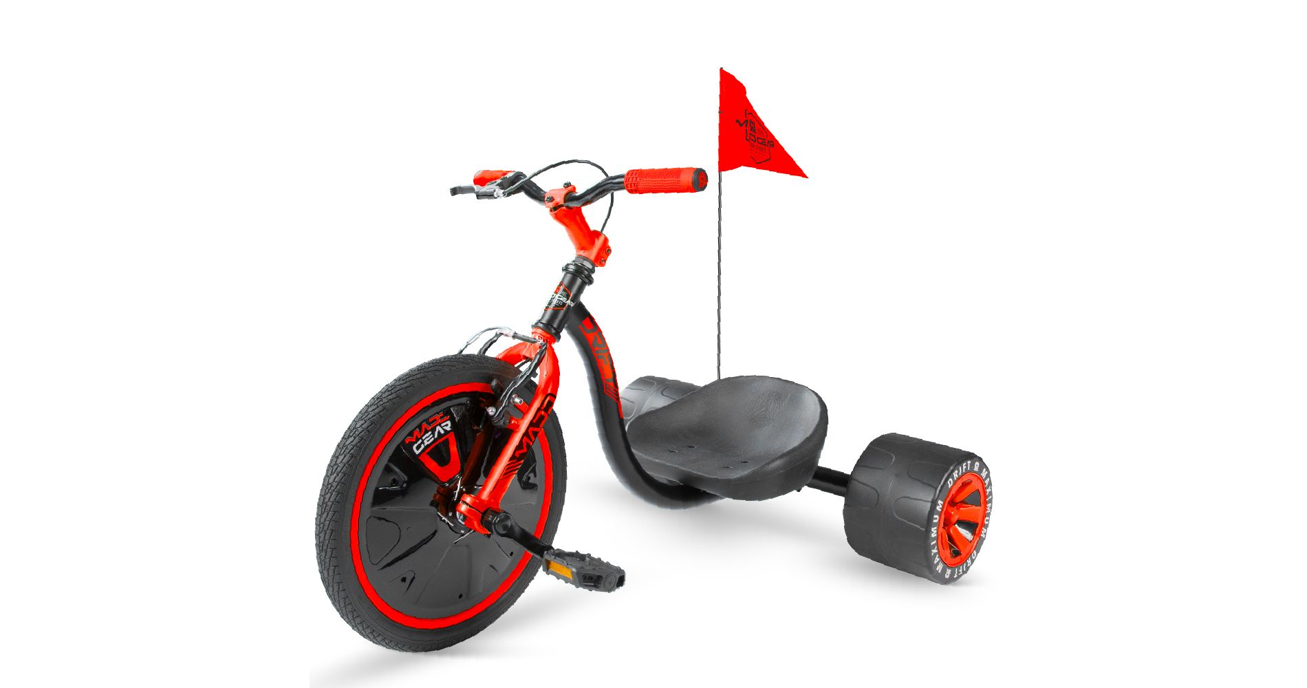 Drift Trike for Kids Ages 5+ with Adjustable Seat and Big 16" Front Wheel – Madd Gear Ride-On -Black Red
