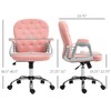 Vynxaria Teddy Fleece Home Office Chair, Button Tufted Desk Chair with Padded Armrests, Adjustable Height and Swivel Wheels, Pink - 3 of 4