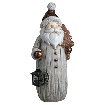 Northlight 23.75" White and Bronze Santa with Tea Light Candle Lantern Christmas Figure