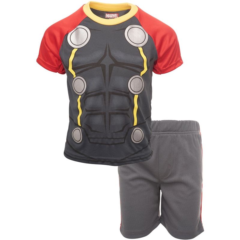 Marvel Avengers Captain America Iron Man Venom Hulk Cosplay Athletic T-Shirt and Shorts Outfit Set Toddler to Little Kid, 1 of 8