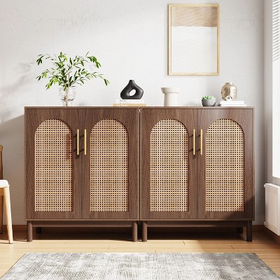 Hommoo 59 Inches Rattan Buffet Cabinet with Storage Dark Brown