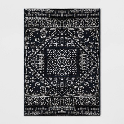 5' x 7' Medallion Outdoor Rug Navy - Threshold™: Woven Polypropylene, Rectangle, Hose Clean