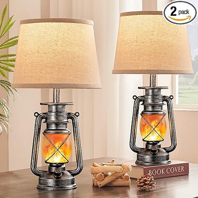 18.72" Sliver LED Lantern Flickering Flame Table Lamps
