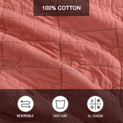 King Gray and Terracotta Cotton Reversible Quilt Set