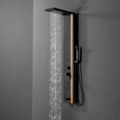 Black and Bamboo Stainless Steel Shower Panel System