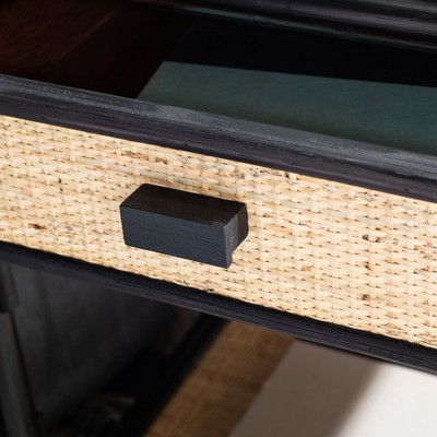 Roya Black and Natural Rattan 1-Drawer Nightstand