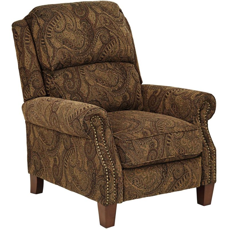 Kensington Hill Beaumont Warm Brown Paisley Patterned Fabric Recliner Chair Comfortable Push Manual Reclining Footrest for Bedroom Living Room Reading, 1 of 10