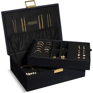 2-Layer Emerald Velvet Jewelry Box with Decorative Lock, Large Organizer with Removable Tray for Bracelets, Necklaces, Rings - 1 of 4