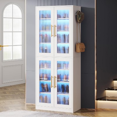 Hommoo 8-Tier Tall Shoe Storage Cabinet with Acrylic Doors and LED Lights