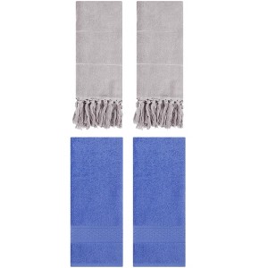 REGALWOVEN 4 Packs Solid Textured and Tassels Soft Absorbent Decorative Hand Towel - 1 of 4