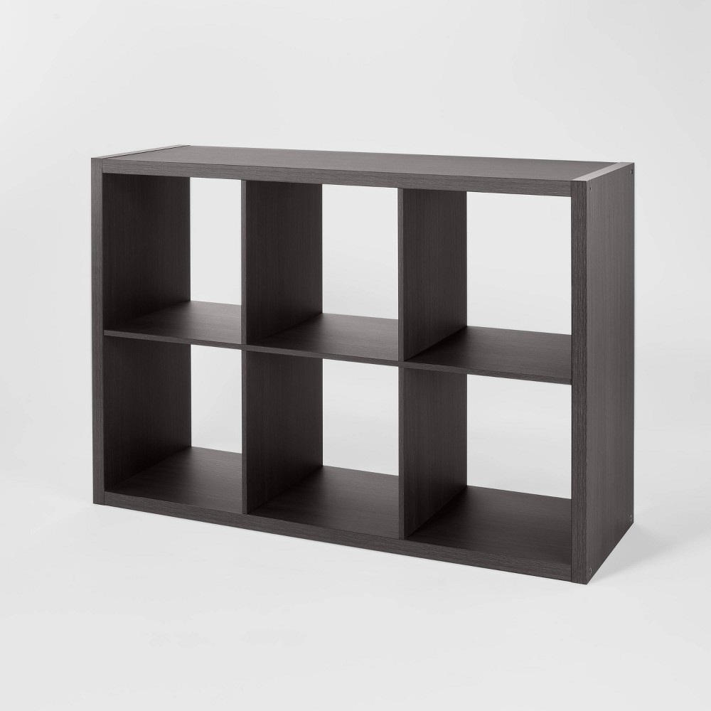6 Cube Organizer Black Oak - Brightroom™: Versatile Shelving Unit, Bookshelf Style, 13" Compatible