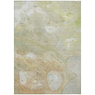 HomeRoots 3' X 5' Linen Ivory And Fern Green Abstract Washable Indoor Outdoor Area Rug