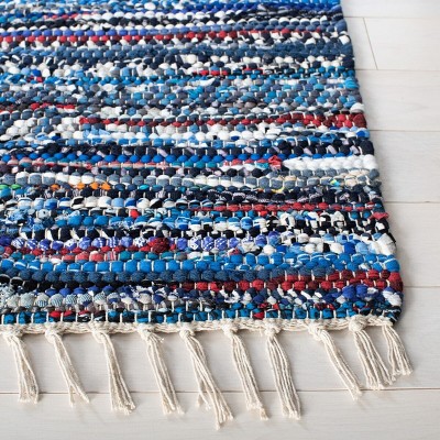 Hand-Woven Striped Cotton Area Rug in Blue, 6' x 9'