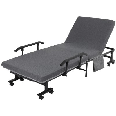Dark Grey Metal Frame Rollaway Guest Bed with Upholstered Headboard