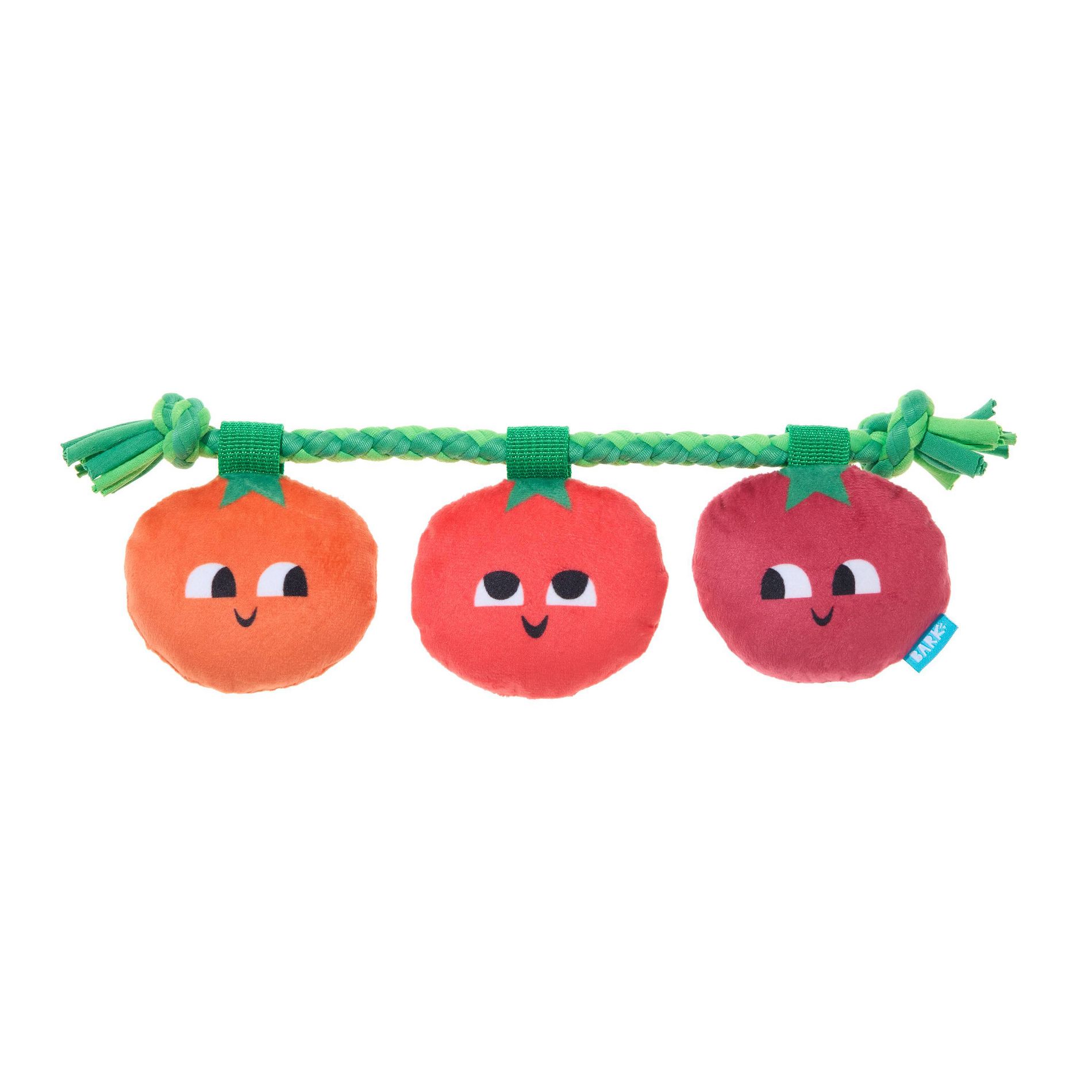 BARK Tomato Dog Toy - The Vine Trinity: Squeaks, Crinkles, Rope Toy, For Chew, Tug, Cuddle, Chase