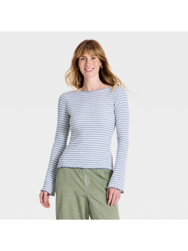 Heirloom Boat Neck Tee — Blue striped