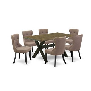 HomeStock 7-Piece Rectangle Distressed Jacobean Finish Solid Wood Top Dining Table with 6-Chairs - 1 of 4