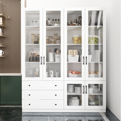 FUFU&GAGA Modern Style White Storage Cabinet Glass Doors Built-in Multi-colour Adjustable Lights
