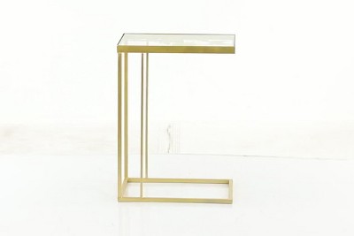 Elegant Gold Metal and Clear Glass C-Shaped Accent Table