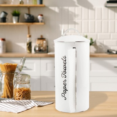 White Enamel Farmhouse Paper Towel Holder with Side Slit