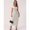 INSPIRE CHIC Women's Square Neck Short Sleeve Ribbed Knit Stripe Sweater Maxi Dress - 3 of 4